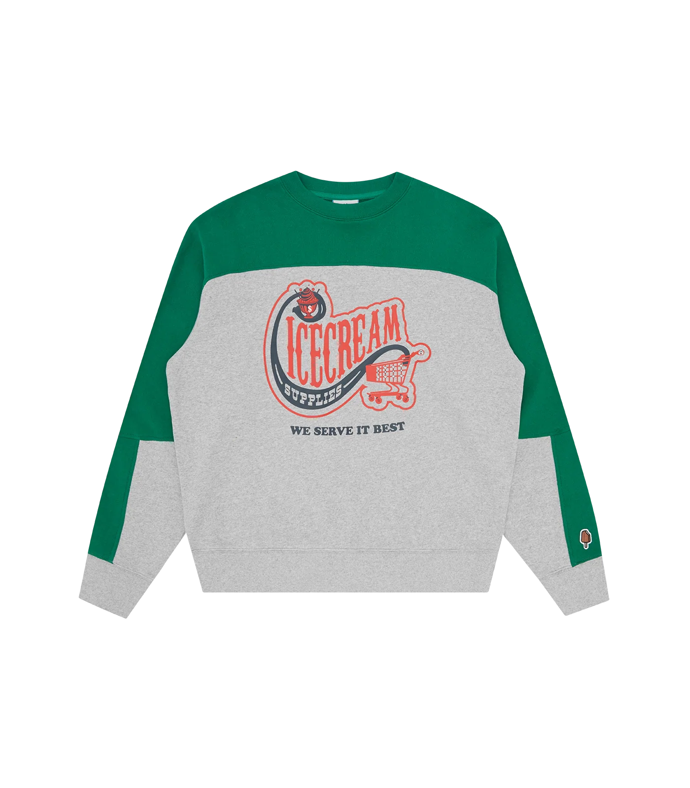 CONVENIENCE STORE PANELLED CREWNECK - GREEN/HEATHERGREY