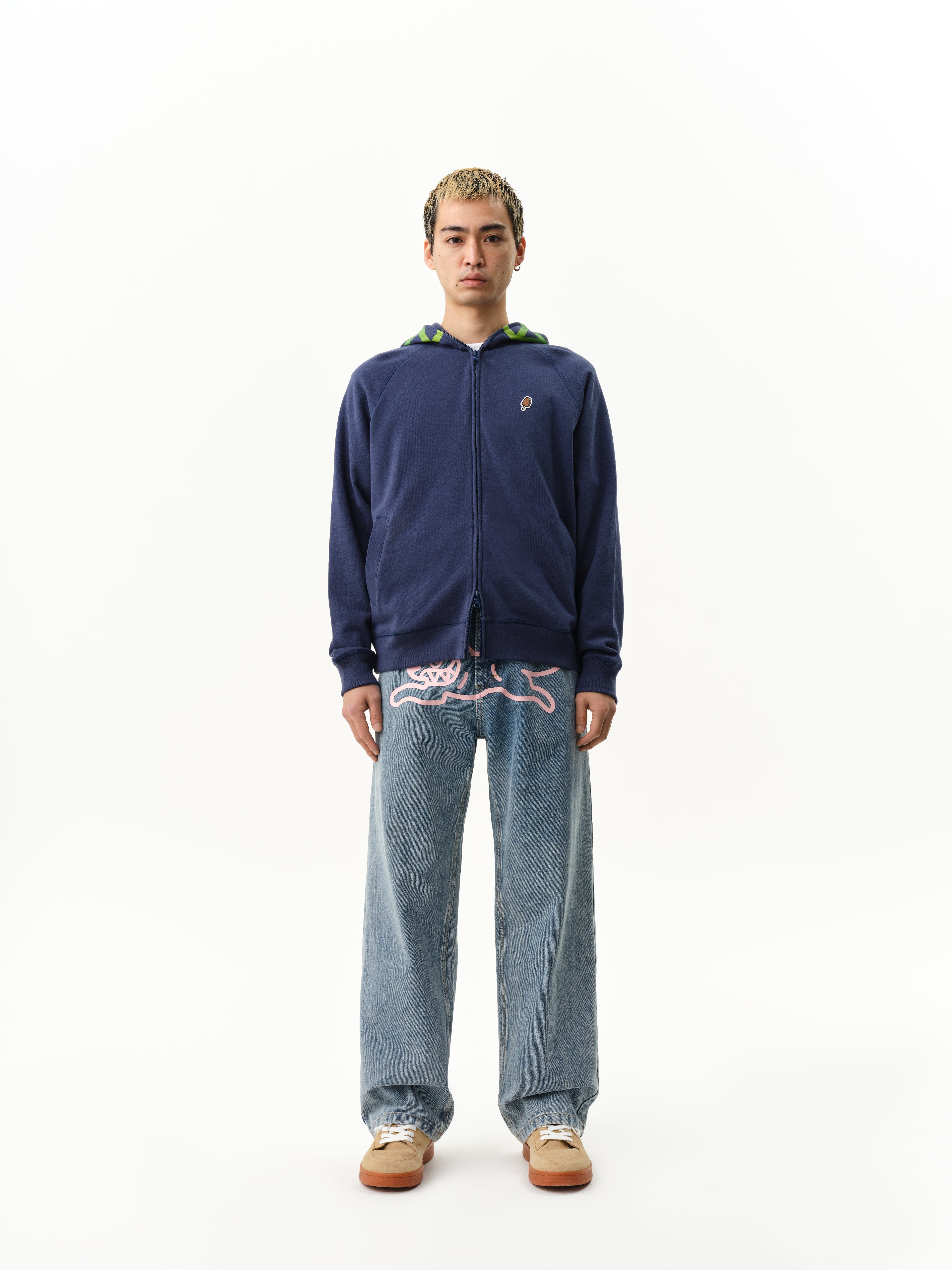 GRADIENT SMILEY ZIP THROUGH HOOD - NAVY - Image 3