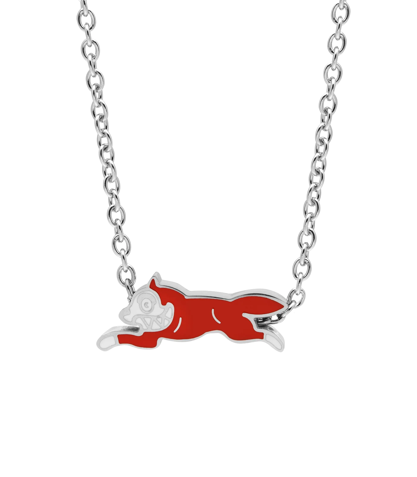 ICECREAM RUNNING DOG CHAIN NECKLACE - SILVER/RED