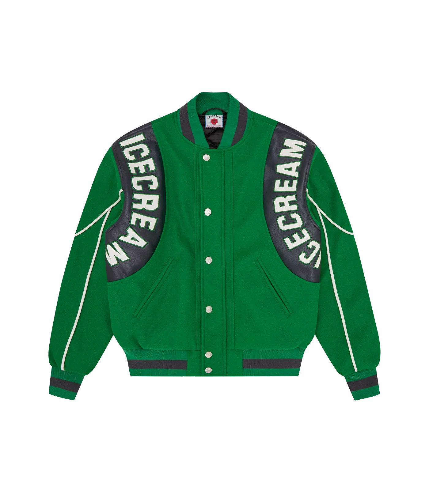PANELLED VARSITY JACKET - GREEN