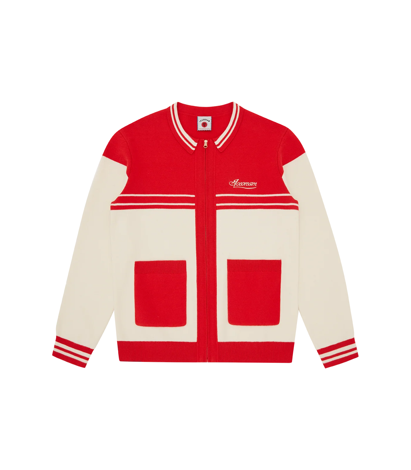 PARLOR ZIP THROUGH KINTTED CARDIGAN - RED/ECRU