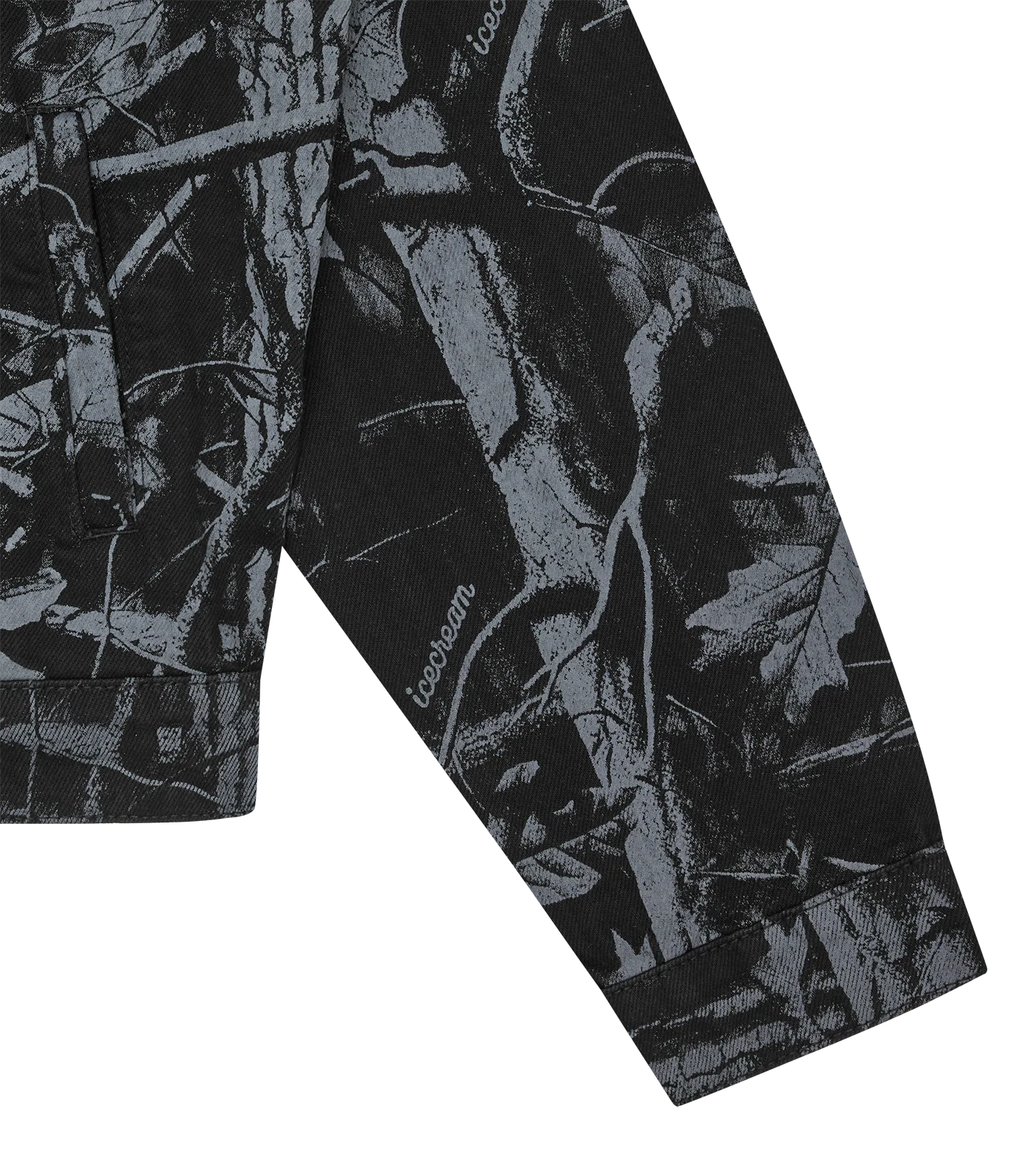 TREE CAMO DENIM TRUCKER JACKET - BLACK - Image 6