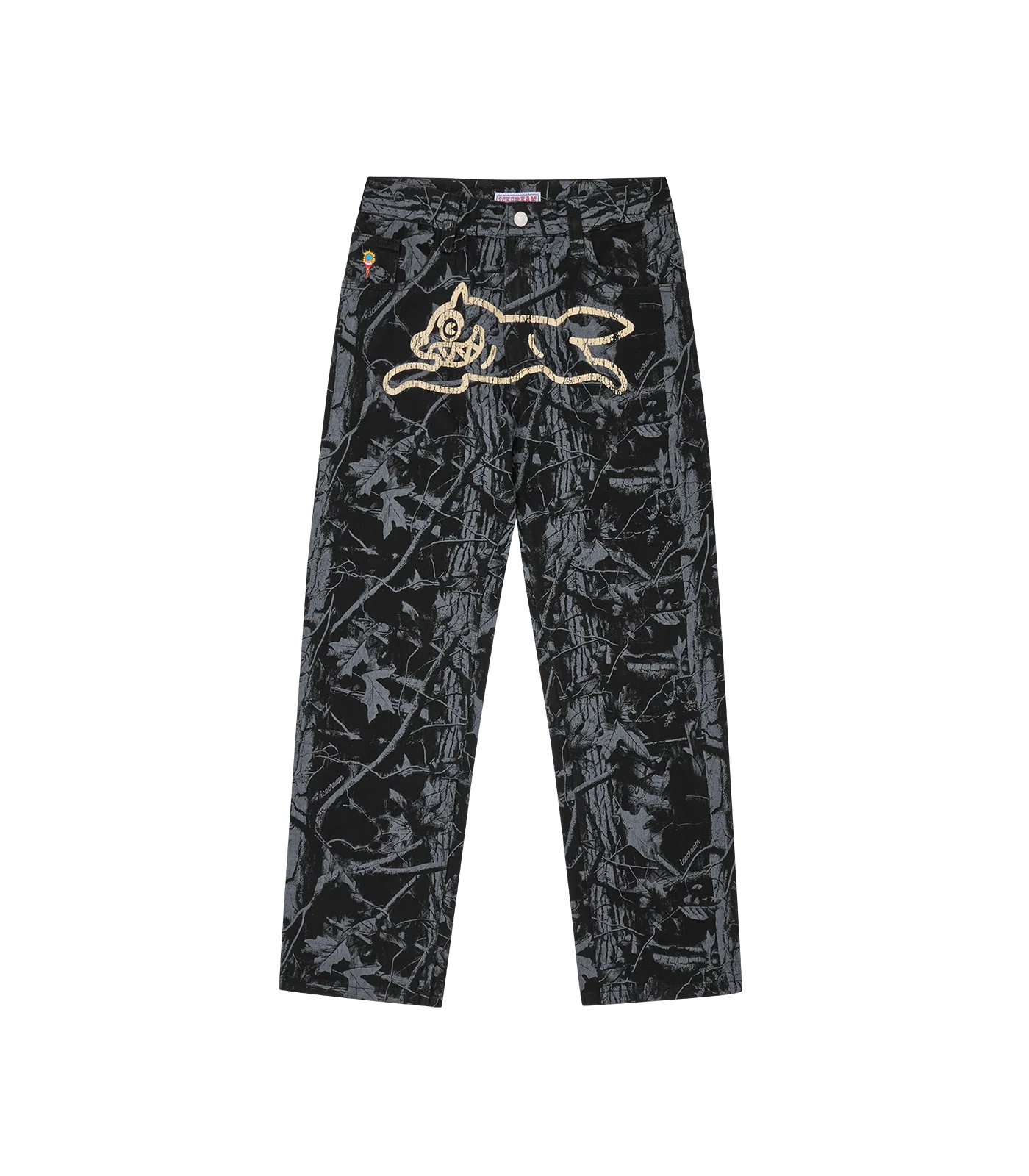 TREE CAMO DOUBLE SCOOP DENIM PANTS - BLACK